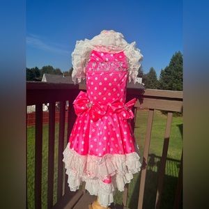 Pink andwhite custom Fancy ByFrancescaWatson Barbie pageant girls polkadot dress